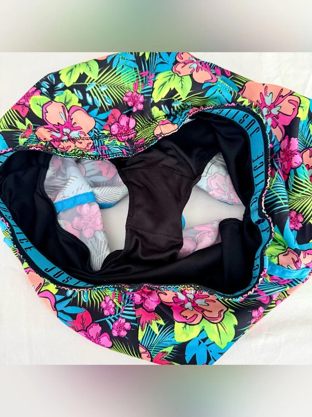 Justice Girls Tropical Floral Dolphin-Hem Athletic Running Gym Shorts Size 14